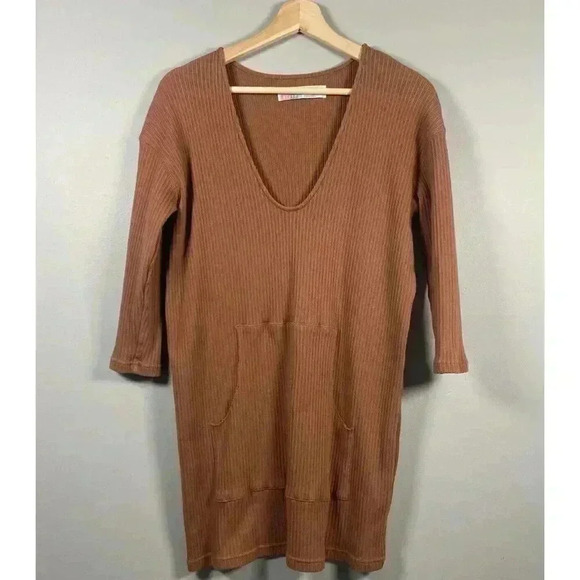FREE PEOPLE Beach Phoenix Ribbed Mini Dress Size S Small Brown Coverup Vacation - Picture 1 of 10